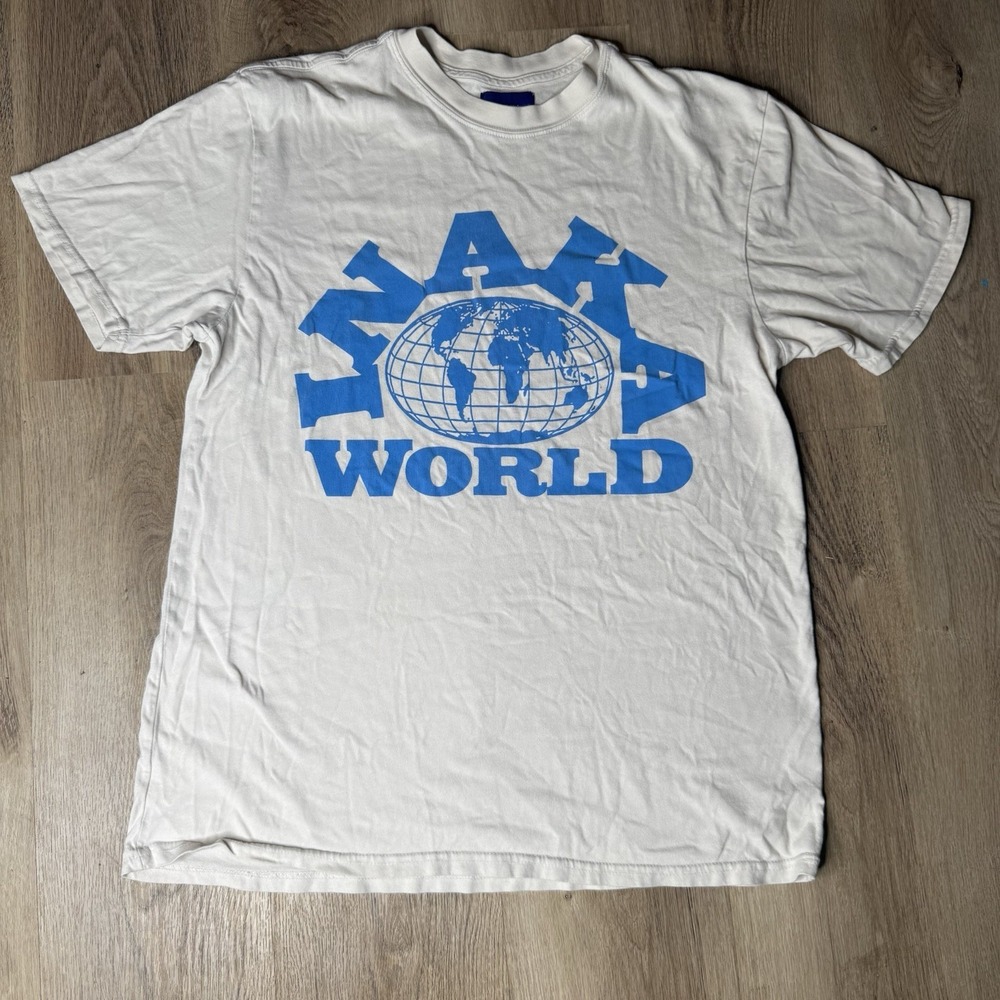 Inaka World‎ Power Short Sleeve T Shirt Graphic Logo White Blue Mens Size M